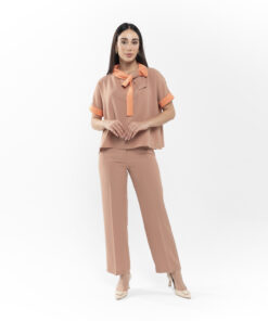 MT014 Bluz Saks-Taş Siyah-Ekru Buskıvı-Somon MT015 Saks-Buskıvı-Siyah Pantalon Takım